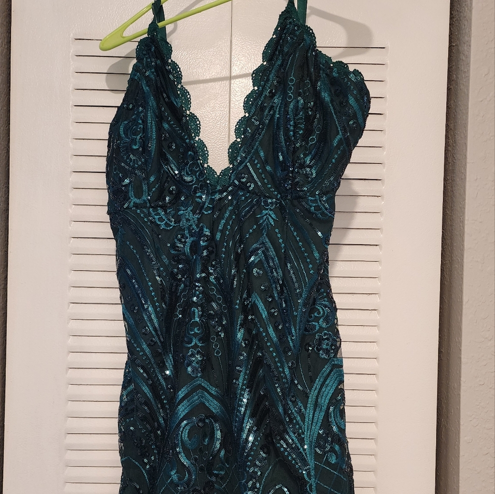 Teal green sequins dress
